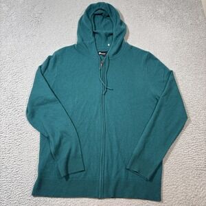 NWOT The Commons Men L 100% Cashmere Peacock Green Full Zip Up Hoodie Sweater